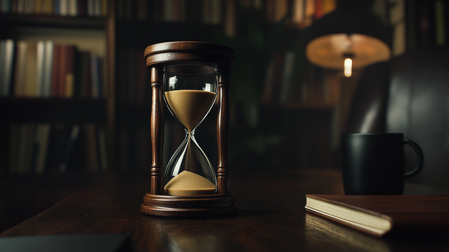 New: Hourglass with golden sand on a dark wooden desk under warm directional light, representing the timeline pressure behind the question is TSP safe near retirement Hourglass with golden sand on a dark wooden desk under warm directional light, representing the timeline pressure behind the question is TSP safe near retirement